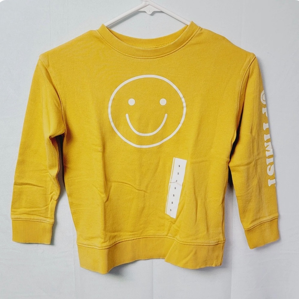 Boys Set of 2T Cat &Jack Mustard Yellow Optimist Smiley Face Sweatshirt New